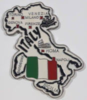 Italy Country Shaped Labelled Cities 2 1/8" x 2 3/4" Metal Enamel Fridge Magnet