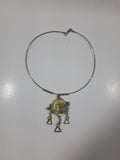 Wire Wrapped Clear and Yellow Art Glass Dangling Yellow Bead Triple Triangles 15" Long