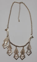 Vintage Art Deco Black Enamel Chevron Rhinestone Gold Tone Metal Necklace 16" Long