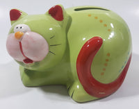 Green and Red Cat Ceramic Coin Bank 5" Long