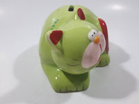 Green and Red Cat Ceramic Coin Bank 5" Long