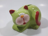 Green and Red Cat Ceramic Coin Bank 5" Long