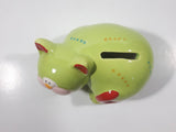 Green and Red Cat Ceramic Coin Bank 5" Long