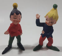 Rare Vintage Pixie Elf Gnome Matte Finish 4 1/8" Tall Ceramic Figures Made in Japan