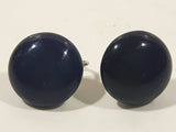 Dark Blue Circle Shaped Clip On Earrings