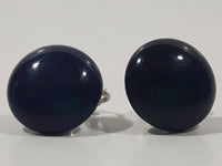 Dark Blue Circle Shaped Clip On Earrings