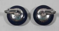 Dark Blue Circle Shaped Clip On Earrings