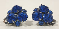 Butterfly Pattern Blue Sapphire Rhinestones 5/8" x 7/8" Clip On Earrings