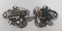 Butterfly Pattern Blue Sapphire Rhinestones 5/8" x 7/8" Clip On Earrings