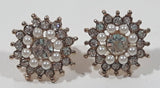 Pearl and Clear Rhinestone Gold Tone 5/8" Diameter Pin Back Earrings