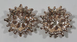 Pearl and Clear Rhinestone Gold Tone 5/8" Diameter Pin Back Earrings