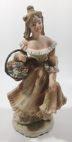 Vintage Lefton Giftcraft Woman Lady In Dress Holding a Basket of Flowers 7 1/2" Tall Ceramic Figure KW344B Has Chips