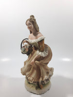 Vintage Lefton Giftcraft Woman Lady In Dress Holding a Basket of Flowers 7 1/2" Tall Ceramic Figure KW344B Has Chips