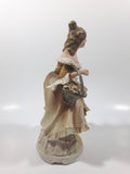 Vintage Lefton Giftcraft Woman Lady In Dress Holding a Basket of Flowers 7 1/2" Tall Ceramic Figure KW344B Has Chips