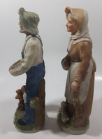 Vintage Homco Man with a Squirrel and Woman with a Rabbit 8" Tall Ceramic Figures 1409 Made in Japan