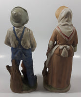 Vintage Homco Man with a Squirrel and Woman with a Rabbit 8" Tall Ceramic Figures 1409 Made in Japan