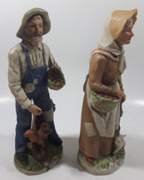 Vintage Homco Man with a Squirrel and Woman with a Rabbit 8" Tall Ceramic Figures 1409 Made in Japan