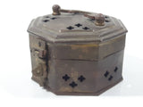 Vintage Octagon Shaped Hammered Brass Cricket Box with Handle