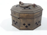 Vintage Octagon Shaped Hammered Brass Cricket Box with Handle