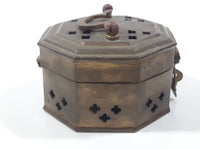 Vintage Octagon Shaped Hammered Brass Cricket Box with Handle