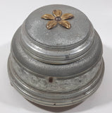 Antique 1935 Flower Embossed Round Aluminium Metal Musical Lidded Powder Box