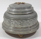 Antique 1935 Flower Embossed Round Aluminium Metal Musical Lidded Powder Box