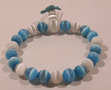 Blue and White Art Glass Beads Elastic Bracelet