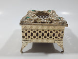 Vintage Green Polished Gemstone and Clear Rhinestone Golden Tone Metal Ornate Travel Bedroom Small Tissue Holder 3" 1/4" x 5"