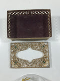 Vintage Green Polished Gemstone and Clear Rhinestone Golden Tone Metal Ornate Travel Bedroom Small Tissue Holder 3" 1/4" x 5"