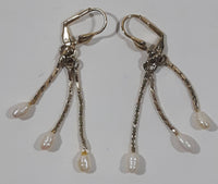 Vintage Triple Dangling Pearl Gold Tone Clip On Earrings