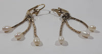 Vintage Triple Dangling Pearl Gold Tone Clip On Earrings