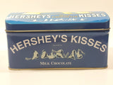 1999 Vintage Style Hershey's Kisses Milk Chocolate Snacks "A Kiss For You" Boy and Girl Blue Metal Tin Hinged Container Faded