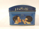 1999 Vintage Style Hershey's Kisses Milk Chocolate Snacks "A Kiss For You" Boy and Girl Blue Metal Tin Hinged Container Faded