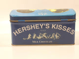 1999 Vintage Style Hershey's Kisses Milk Chocolate Snacks "A Kiss For You" Boy and Girl Blue Metal Tin Hinged Container Faded