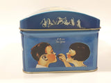 1999 Vintage Style Hershey's Kisses Milk Chocolate Snacks "A Kiss For You" Boy and Girl Blue Metal Tin Hinged Container Faded