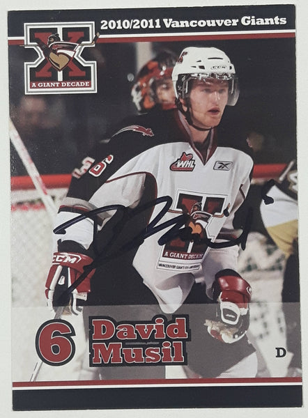 2010 2011 WHL Vancouver Giants David Musil #6 D 2 1/2" x 3 1/2" Paper Card Signed Autograph