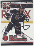 2010 2011 WHL Vancouver Giants Neil Manning #8 D 2 1/2" x 3 1/2" Paper Card Signed Autograph