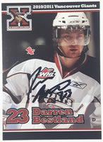 2010 2011 WHL Vancouver Giants Darren Bestland #23 D 2 1/2" x 3 1/2" Paper Card Signed Autograph