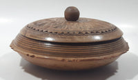 Decorative Carved Wood Candy Nut Bowl Dish with Lid 6 1/2"