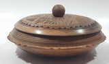 Decorative Carved Wood Candy Nut Bowl Dish with Lid 6 1/2"