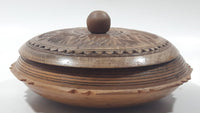 Decorative Carved Wood Candy Nut Bowl Dish with Lid 6 1/2"