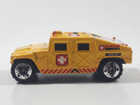 2003 Matchbox Special Edition Hummer Rescue Humvee Yellow 1:70 Scale Die Cast Toy Car Vehicle with Opening Rear Hatch