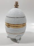 Vintage Bubble Texture Gold Tone Trimmed White 5 1/2" Tall Footed Egg Trinket Box