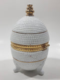 Vintage Bubble Texture Gold Tone Trimmed White 5 1/2" Tall Footed Egg Trinket Box