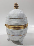 Vintage Bubble Texture Gold Tone Trimmed White 5 1/2" Tall Footed Egg Trinket Box