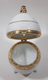 Vintage Bubble Texture Gold Tone Trimmed White 5 1/2" Tall Footed Egg Trinket Box