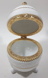 Vintage Bubble Texture Gold Tone Trimmed White 5 1/2" Tall Footed Egg Trinket Box