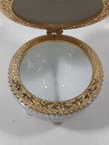 Vintage Bubble Texture Gold Tone Trimmed White 5 1/2" Tall Footed Egg Trinket Box