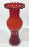 Antique Venetian Style Czech Red Orange Glass 9 1/4" Tall Vase