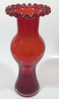 Antique Venetian Style Czech Red Orange Glass 9 1/4" Tall Vase